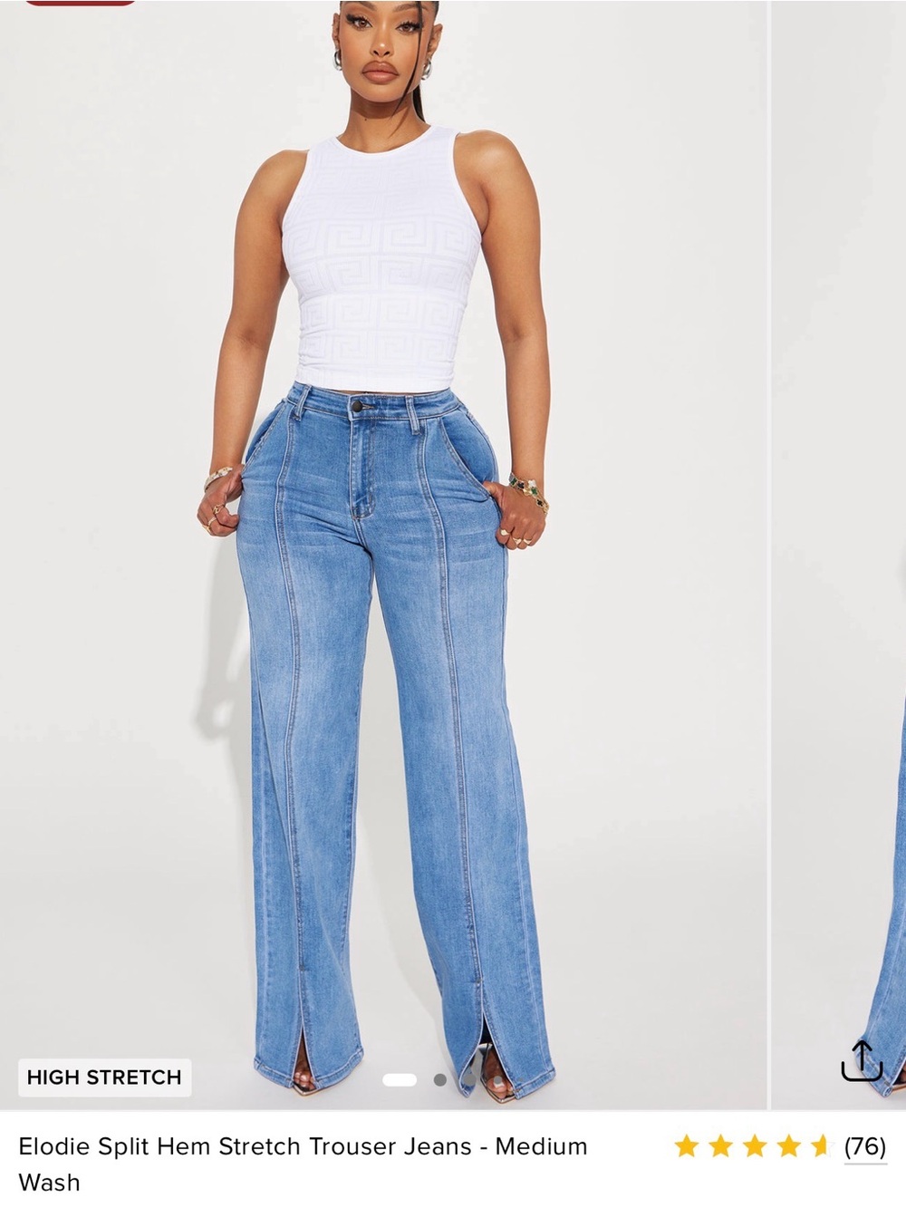 Fashion Nova Medium Blue High-Rise Split Hem Wide Leg Jeans
